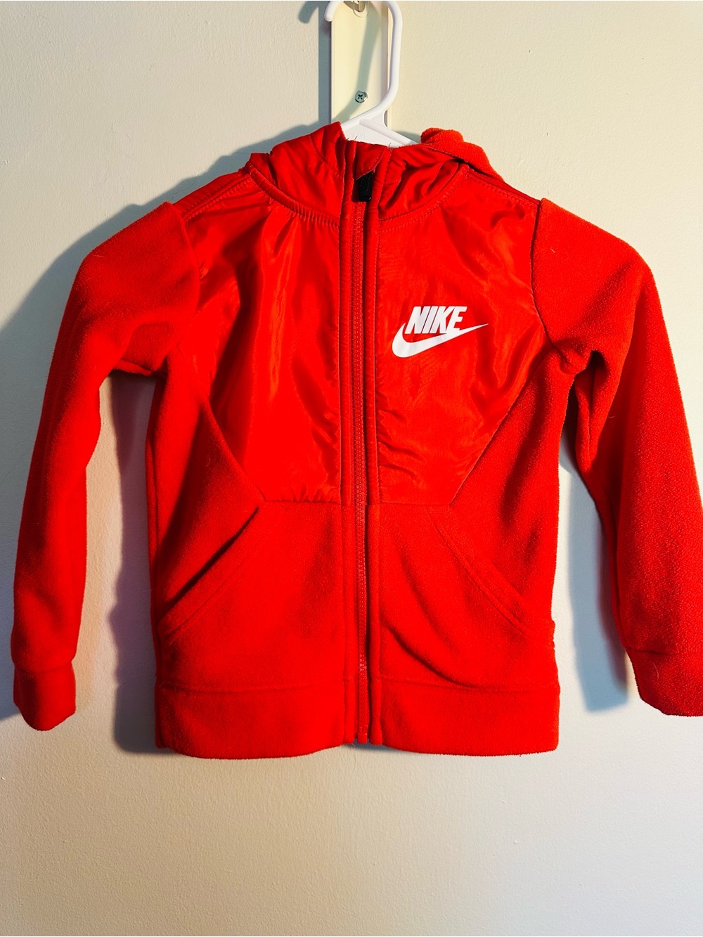 Nike Kids Boys Full Zip Fleece Jacket Red Long Sleeve Hoodie Size 3-4 yrs